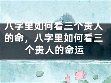 八字里如何看三个贵人的命，八字里如何看三个贵人的命运