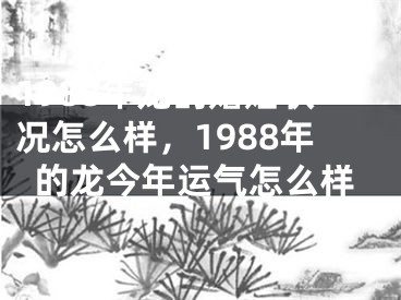 1988年龙的婚姻状况怎么样，1988年的龙今年运气怎么样