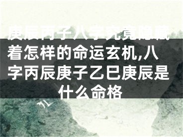 庚辰丙子八字究竟隐藏着怎样的命运玄机,八字丙辰庚子乙巳庚辰是什么命格