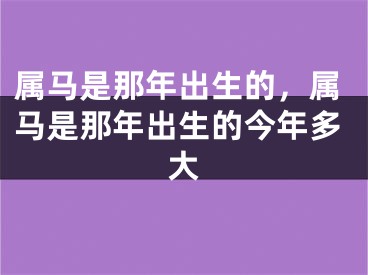 属马是那年出生的，属马是那年出生的今年多大