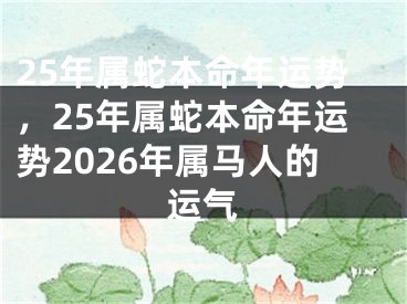 25年属蛇本命年运势，25年属蛇本命年运势2026年属马人的运气