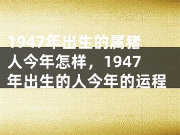 1947年出生的属猪人今年怎样，1947年出生的人今年的运程