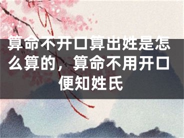 算命不开口算出姓是怎么算的,算命不用开口便知姓氏
