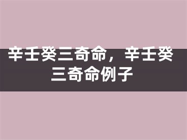 辛壬癸三奇命，辛壬癸三奇命例子