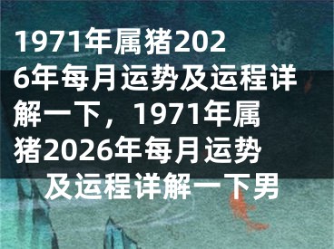 1971年属猪2026年每月运势及运程详解一下，1971年属猪2026年每月运势及运程详解一下男