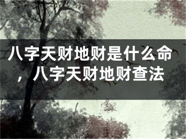 八字天财地财是什么命,八字天财地财查法