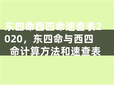 东四命西四命速查表2020，东四命与西四命计算方法和速查表