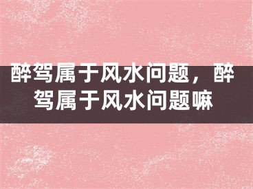醉驾属于风水问题，醉驾属于风水问题嘛