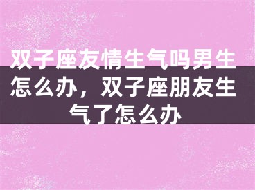双子座友情生气吗男生怎么办,双子座朋友生气了怎么办