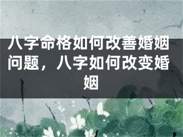 八字命格如何改善婚姻问题,八字如何改变婚姻